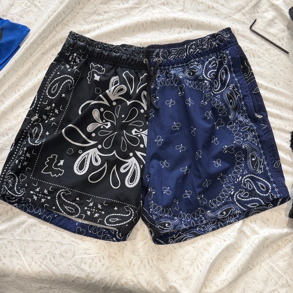 AMIRI Black & Navy Bandana Panel Athletic Shorts
